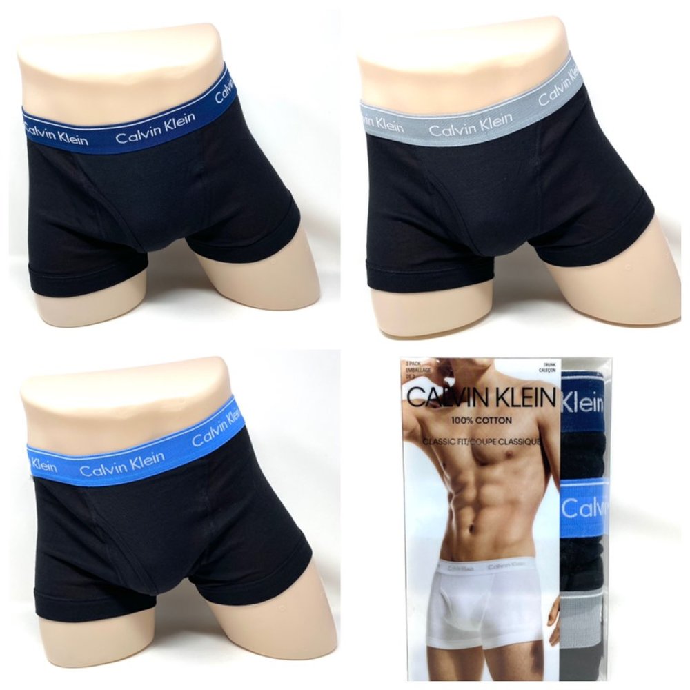 🌿SALE🌿 Calvin Klein Mens 3 Pack 100% Cotton Waistband Trunk Black NB4002931